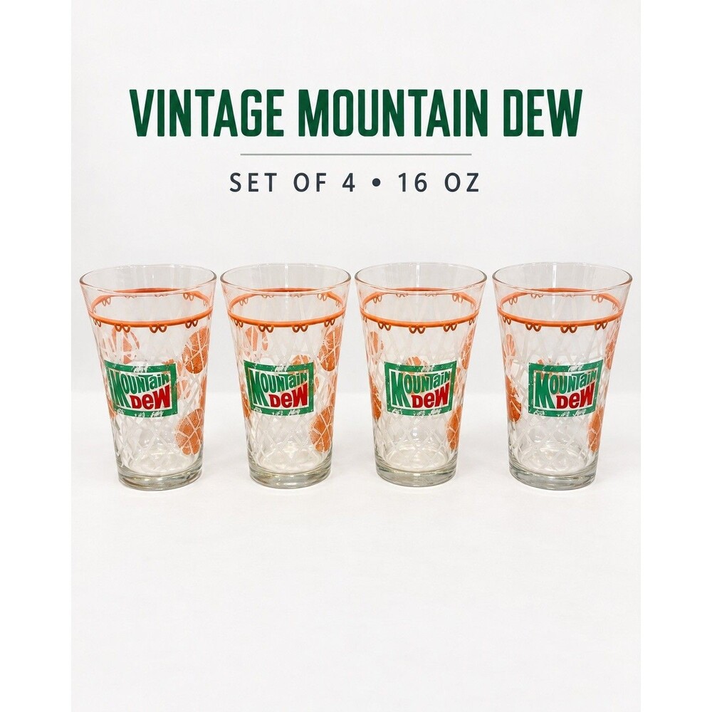 Vintage Mountain Dew Basketball Glasses 16 oz Libbey Tumblers Set of 4